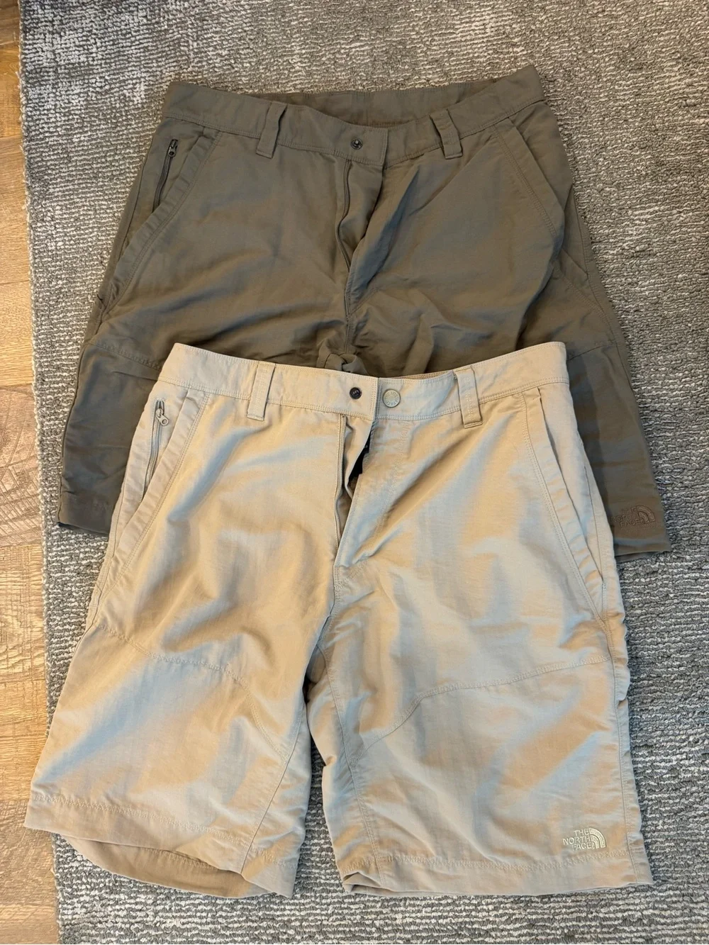 The North Face Men’s Tan and Olive Cargo trail or camping Shorts